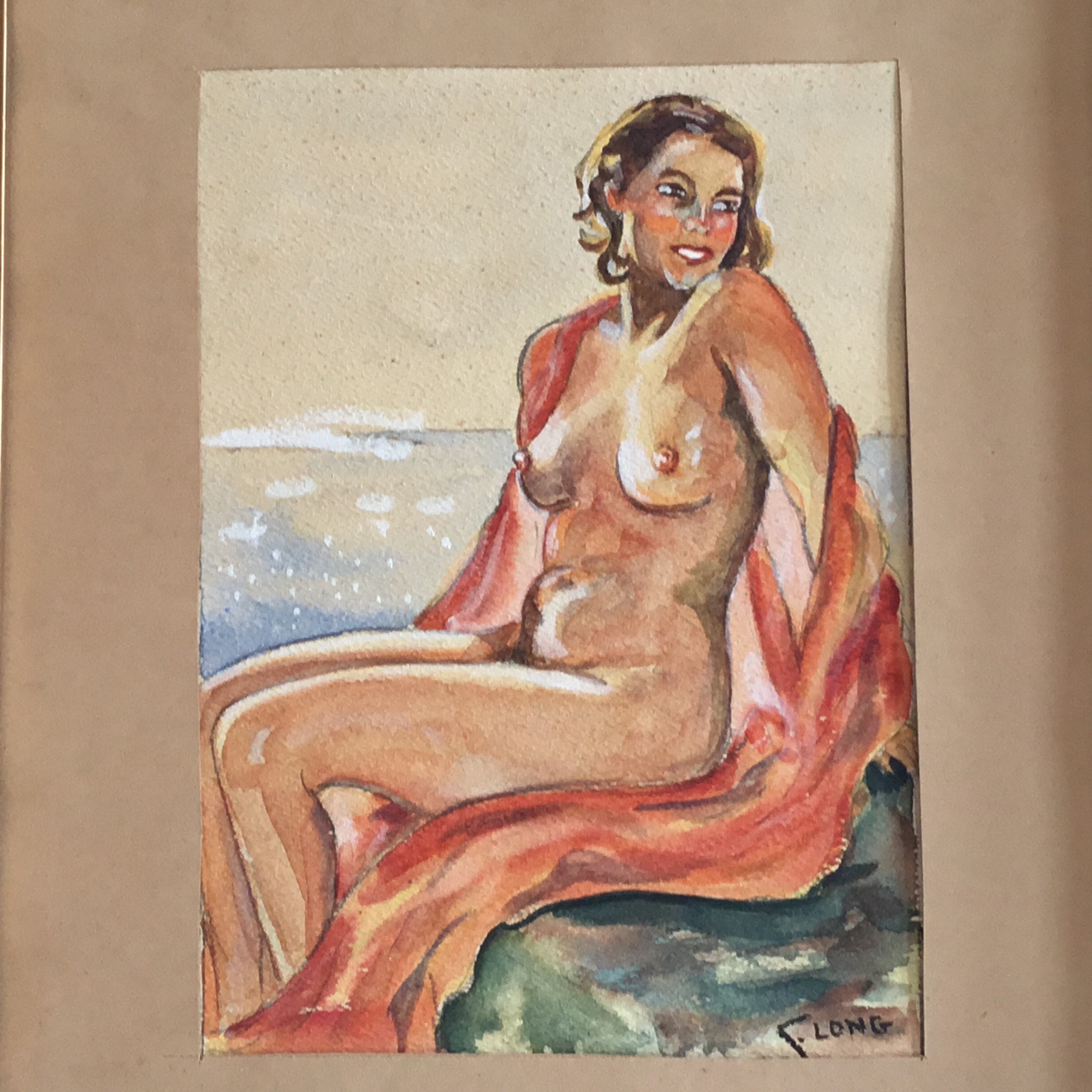 Vintage Painting | Hand Painted  Woman Gouche/Watercolor (1930s) Long Artist — photo 4 of 11