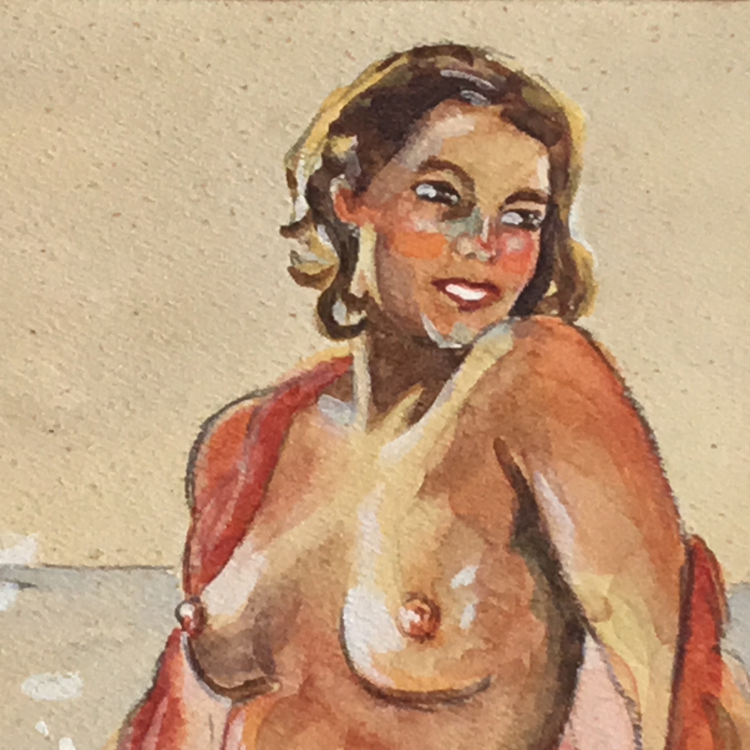 Vintage Painting | Hand Painted  Woman Gouche/Watercolor (1930s) Long Artist — photo 5 of 11