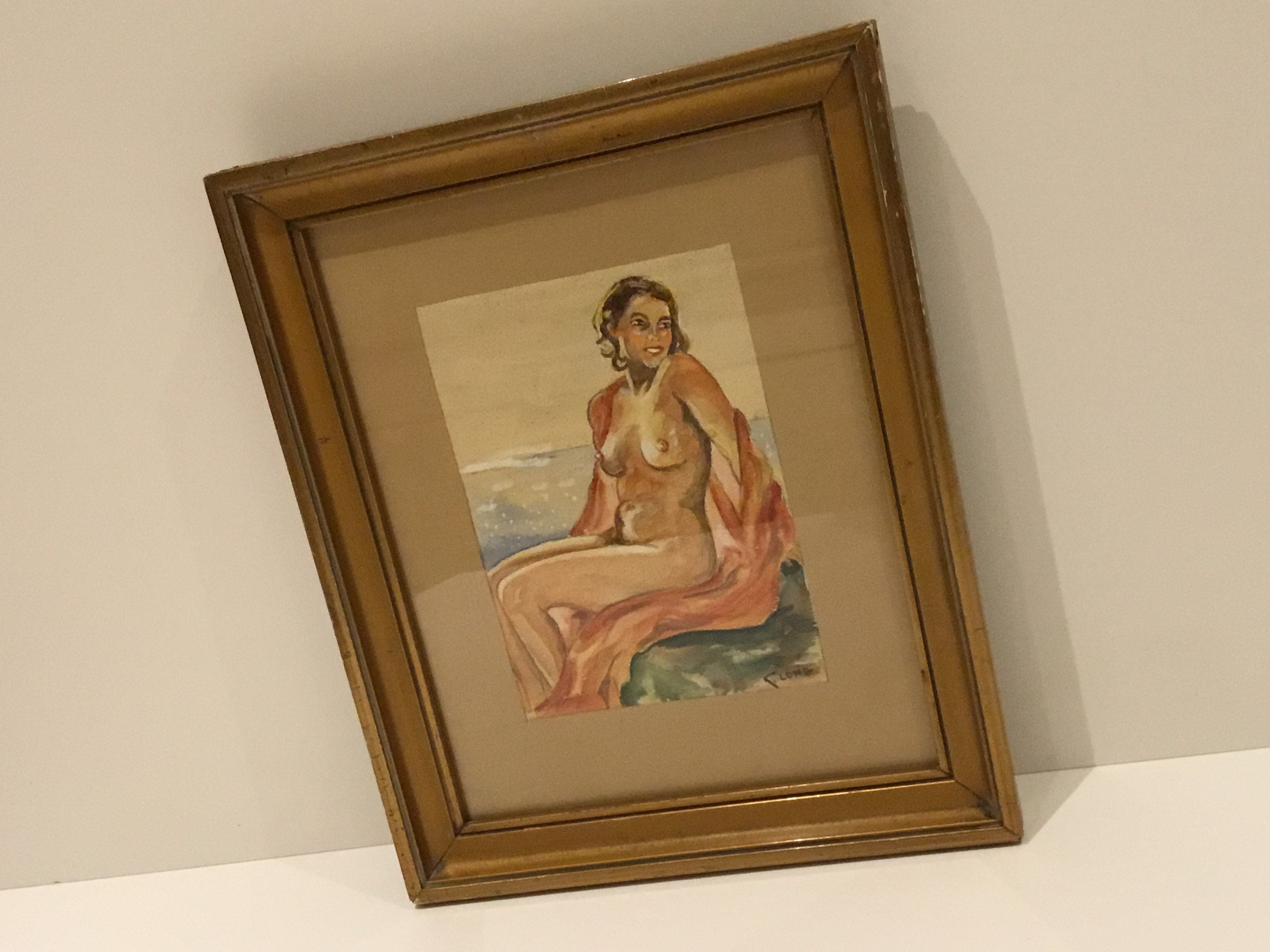 Vintage Painting | Hand Painted  Woman Gouche/Watercolor (1930s) Long Artist — photo 6 of 11