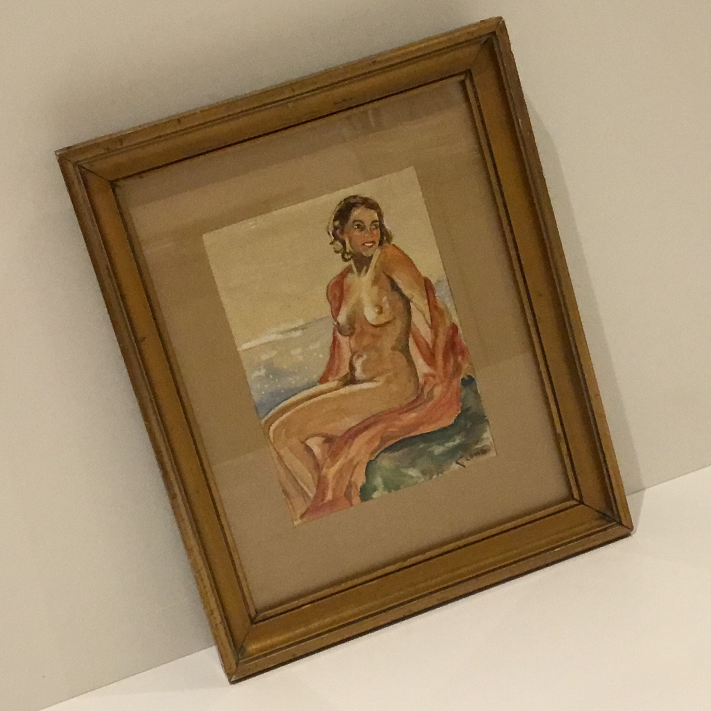 Vintage Painting | Hand Painted  Woman Gouche/Watercolor (1930s) Long Artist — photo 7 of 11