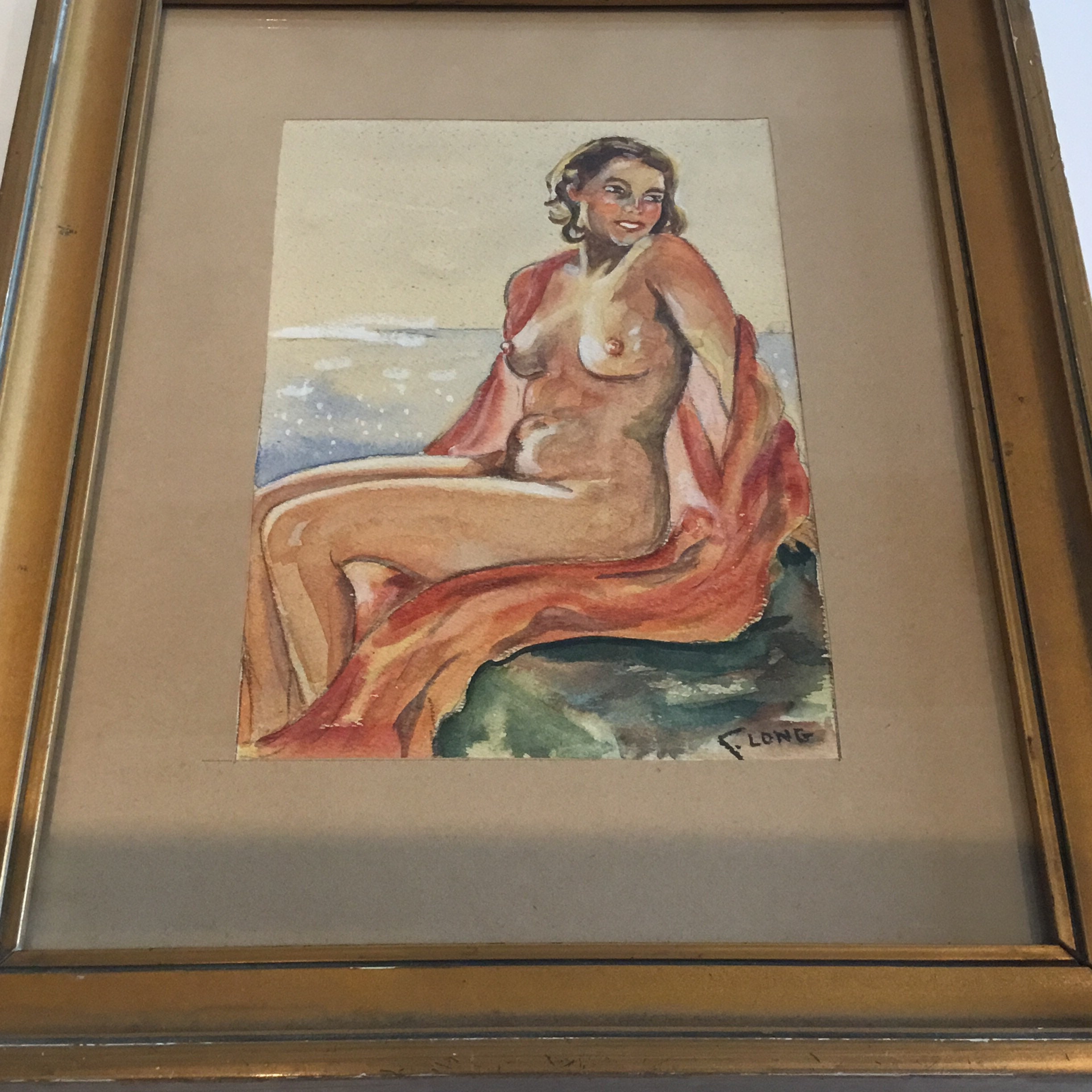 Vintage Painting | Hand Painted  Woman Gouche/Watercolor (1930s) Long Artist — photo 8 of 11