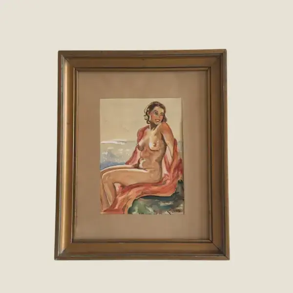 Vintage Painting | Hand Painted  Woman Gouche/Watercolor (1930s) Long Artist