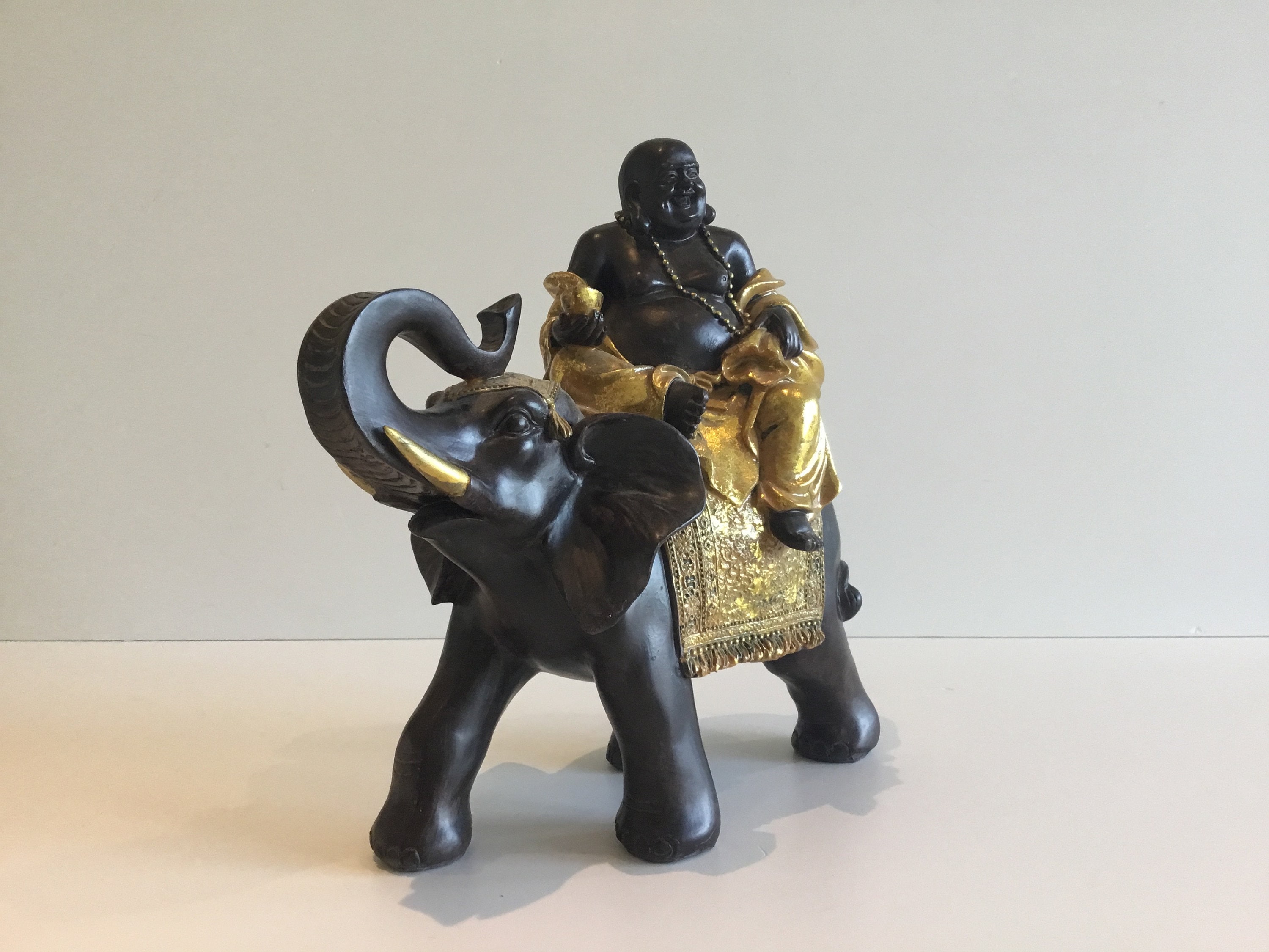 Vintage Buddha on Elephant Resin Sculpture 1970s Made in China — photo 2 of 9