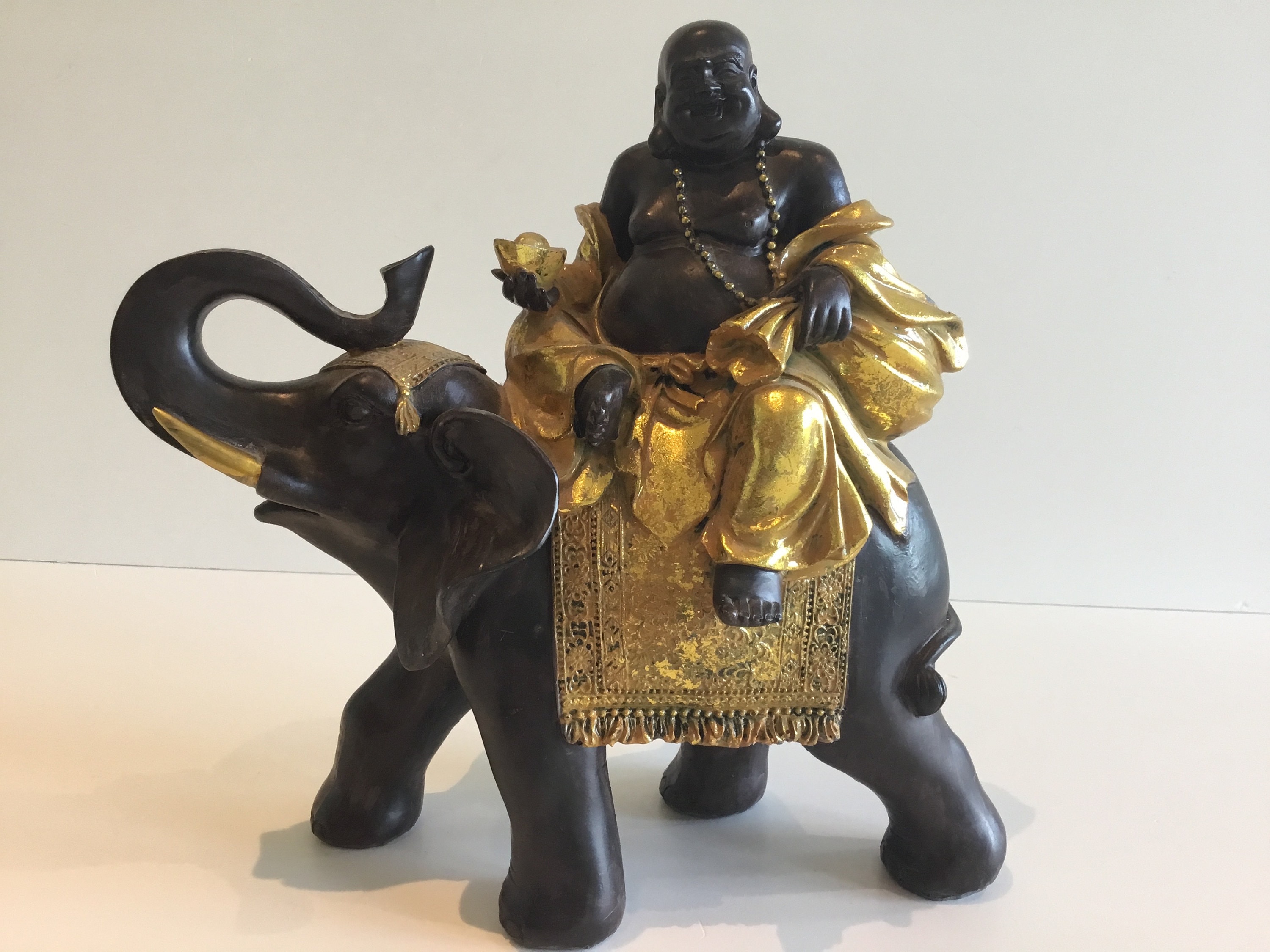 Vintage Buddha on Elephant Resin Sculpture 1970s Made in China — photo 3 of 9