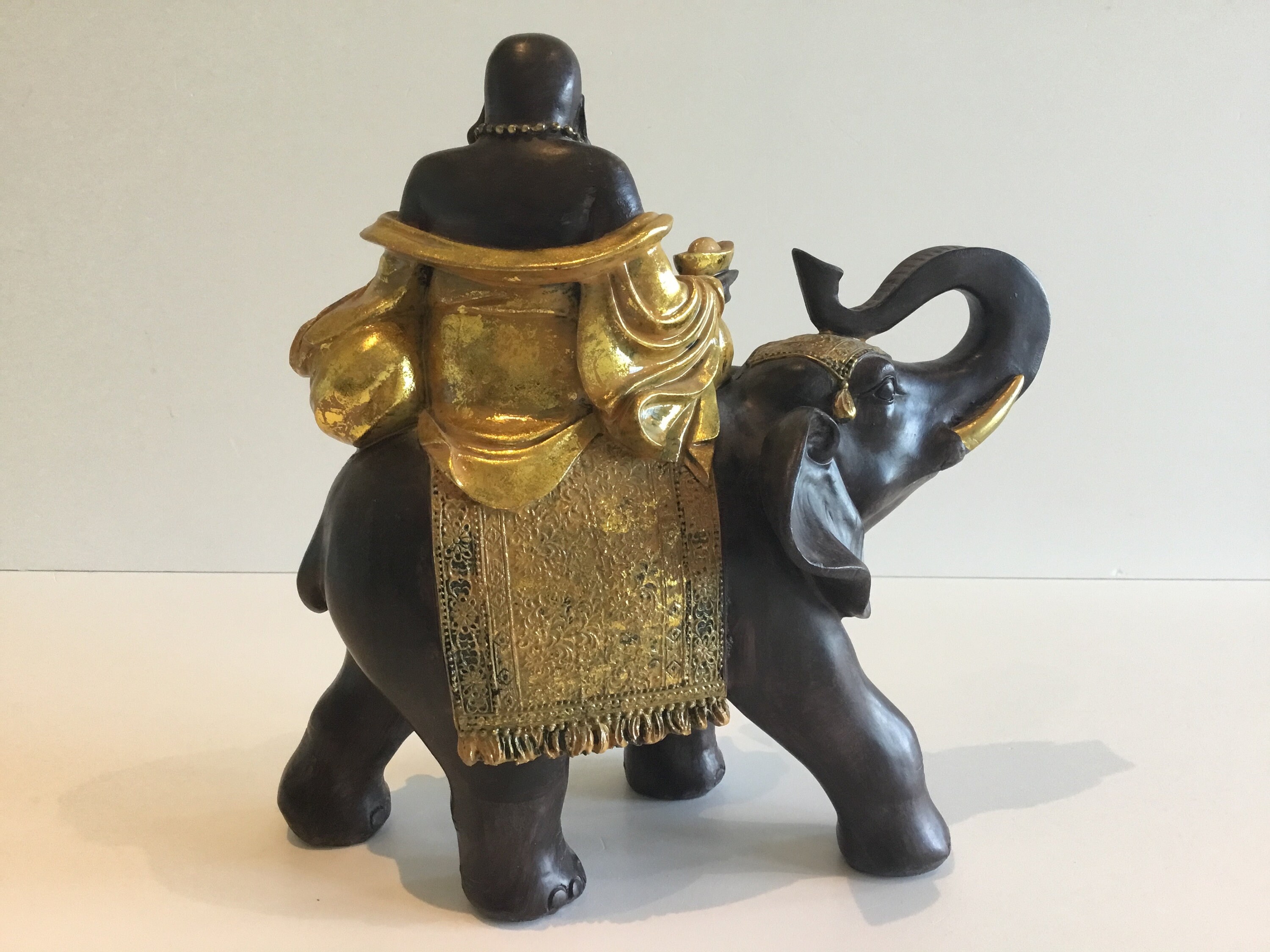 Vintage Buddha on Elephant Resin Sculpture 1970s Made in China — photo 4 of 9