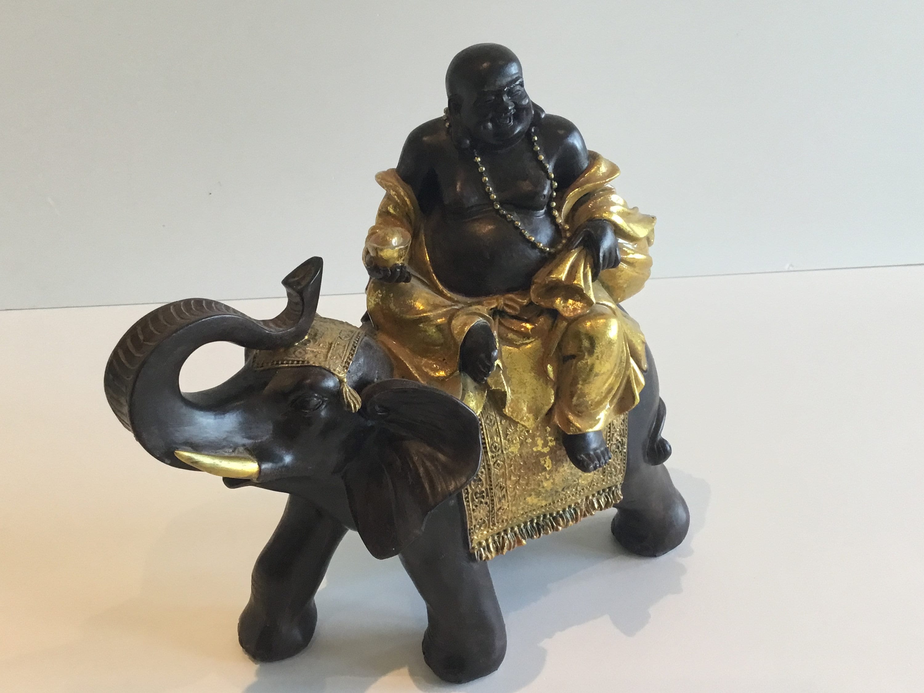 Vintage Buddha on Elephant Resin Sculpture 1970s Made in China — photo 6 of 9