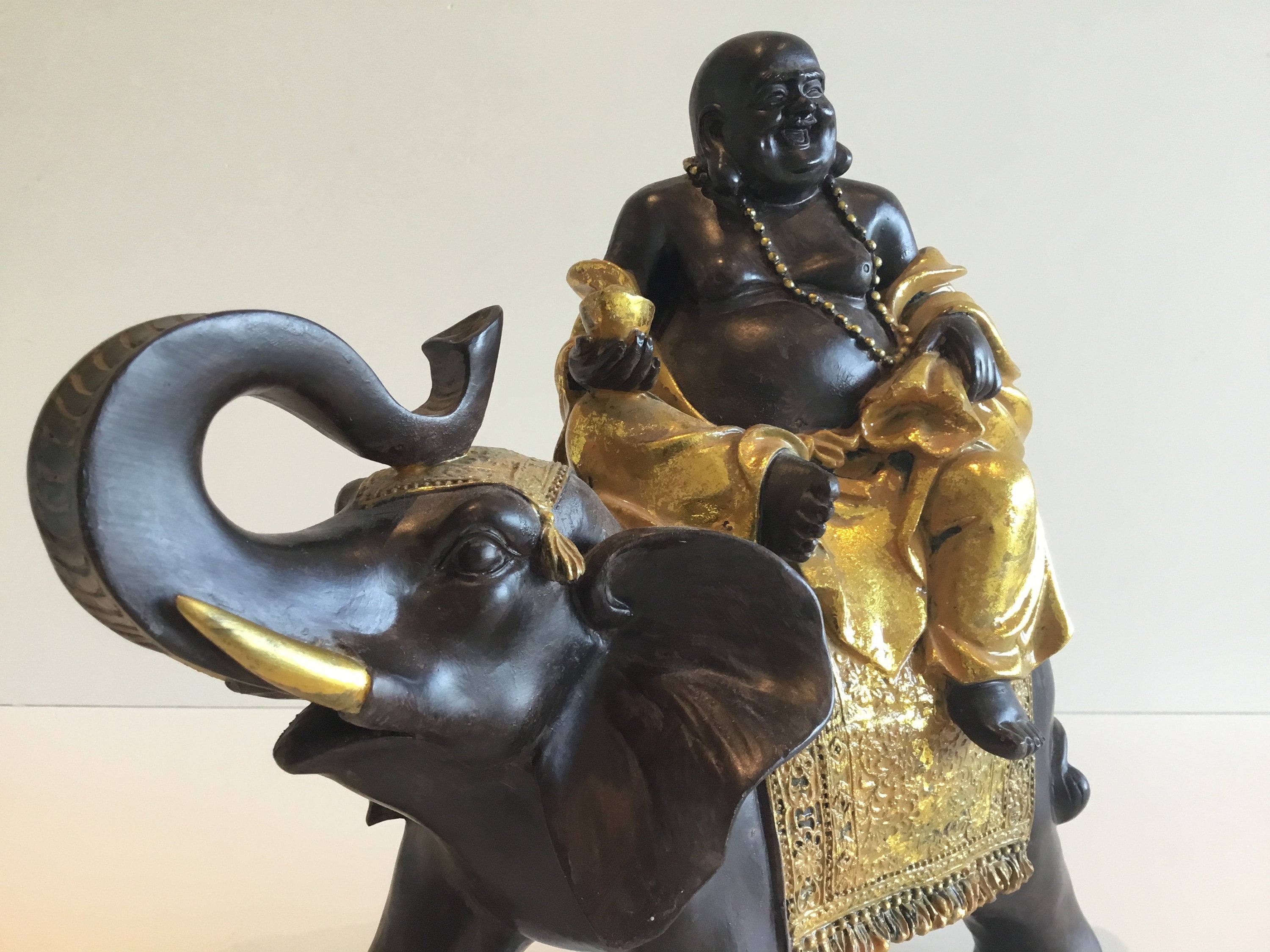 Vintage Buddha on Elephant Resin Sculpture 1970s Made in China — photo 7 of 9
