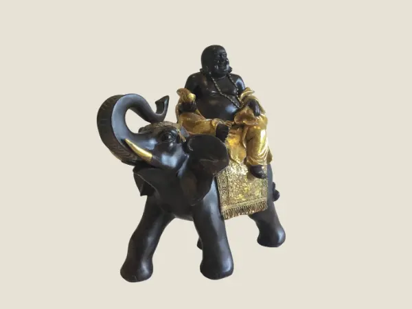 Vintage Buddha on Elephant Resin Sculpture 1970s Made in China