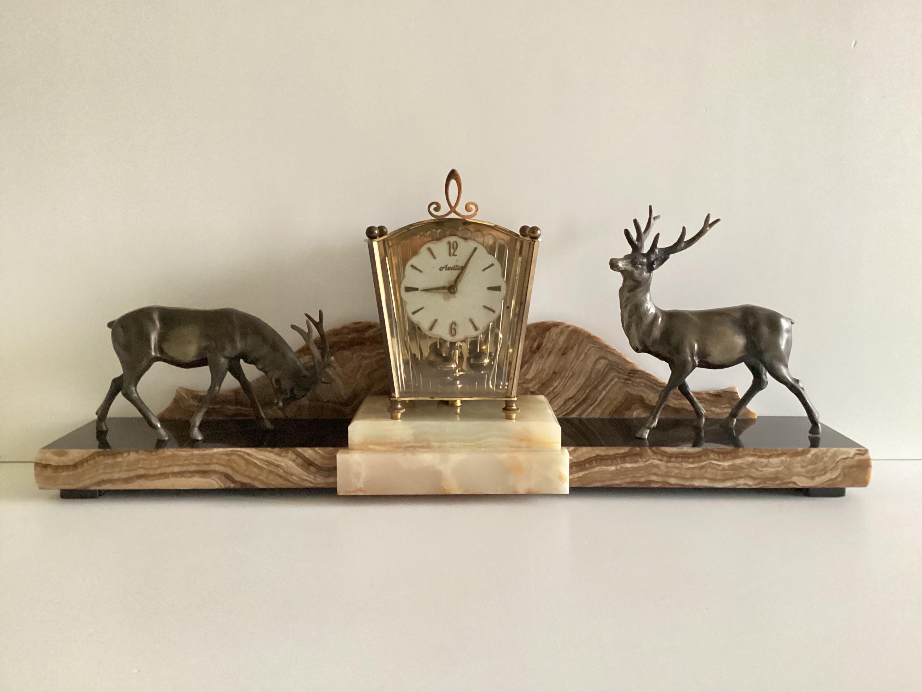 Antique Art Deco Mantel Clock – French Black Marble & Deer Sculpture (1930s) — photo 2 of 10