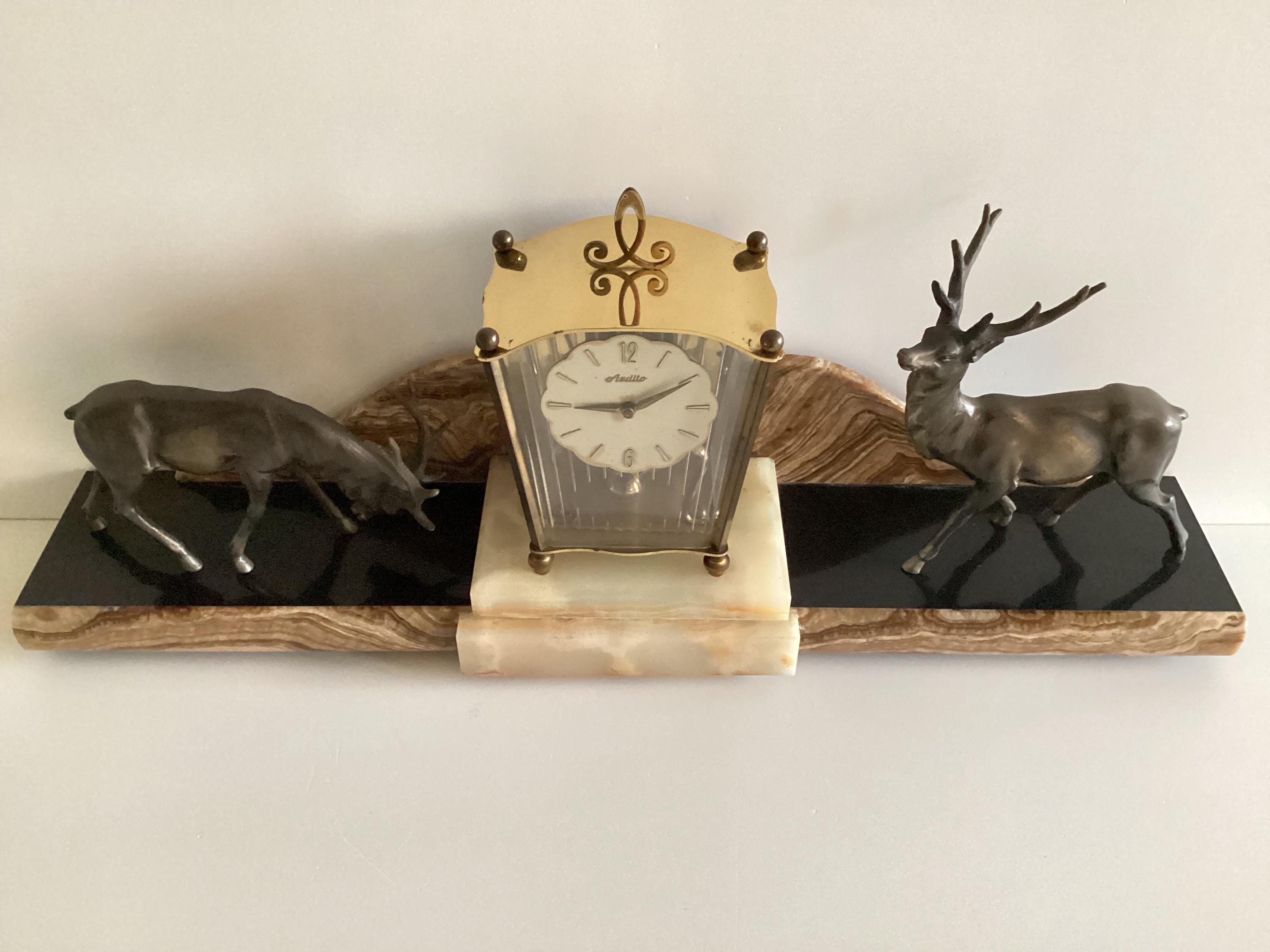 Antique Art Deco Mantel Clock – French Black Marble & Deer Sculpture (1930s) — photo 3 of 10