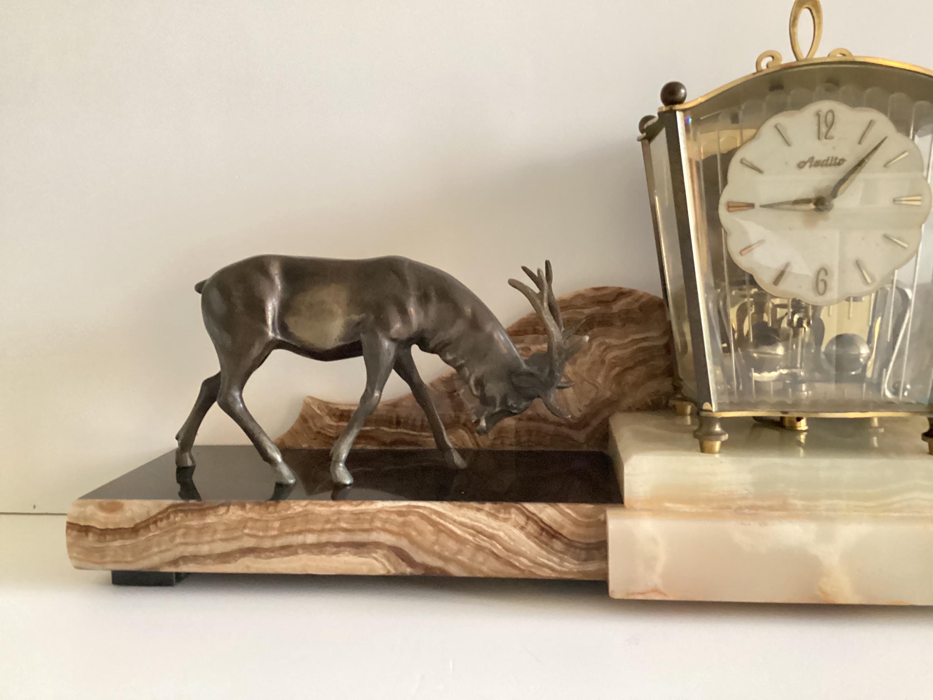 Antique Art Deco Mantel Clock – French Black Marble & Deer Sculpture (1930s) — photo 4 of 10