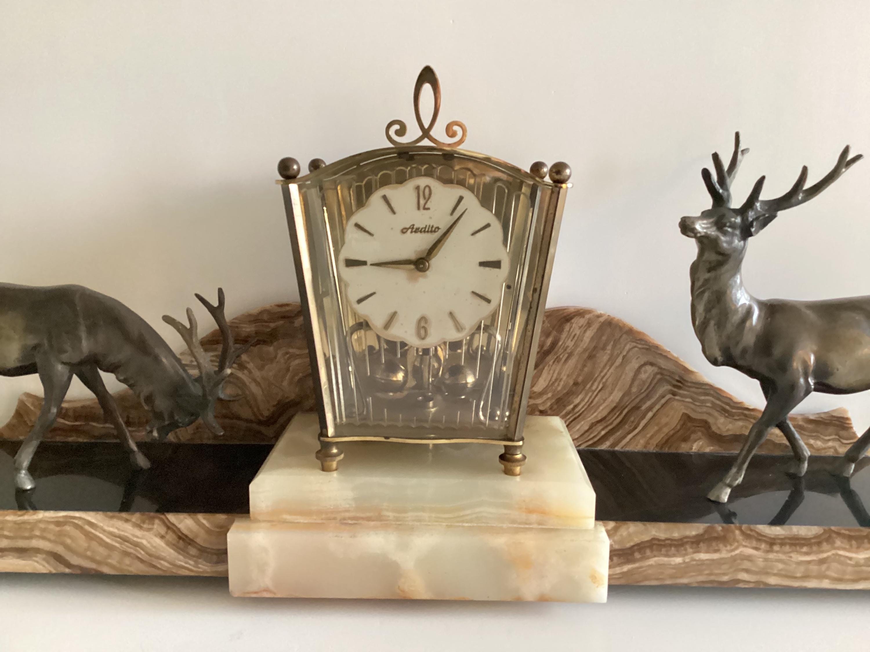 Antique Art Deco Mantel Clock – French Black Marble & Deer Sculpture (1930s) — photo 5 of 10