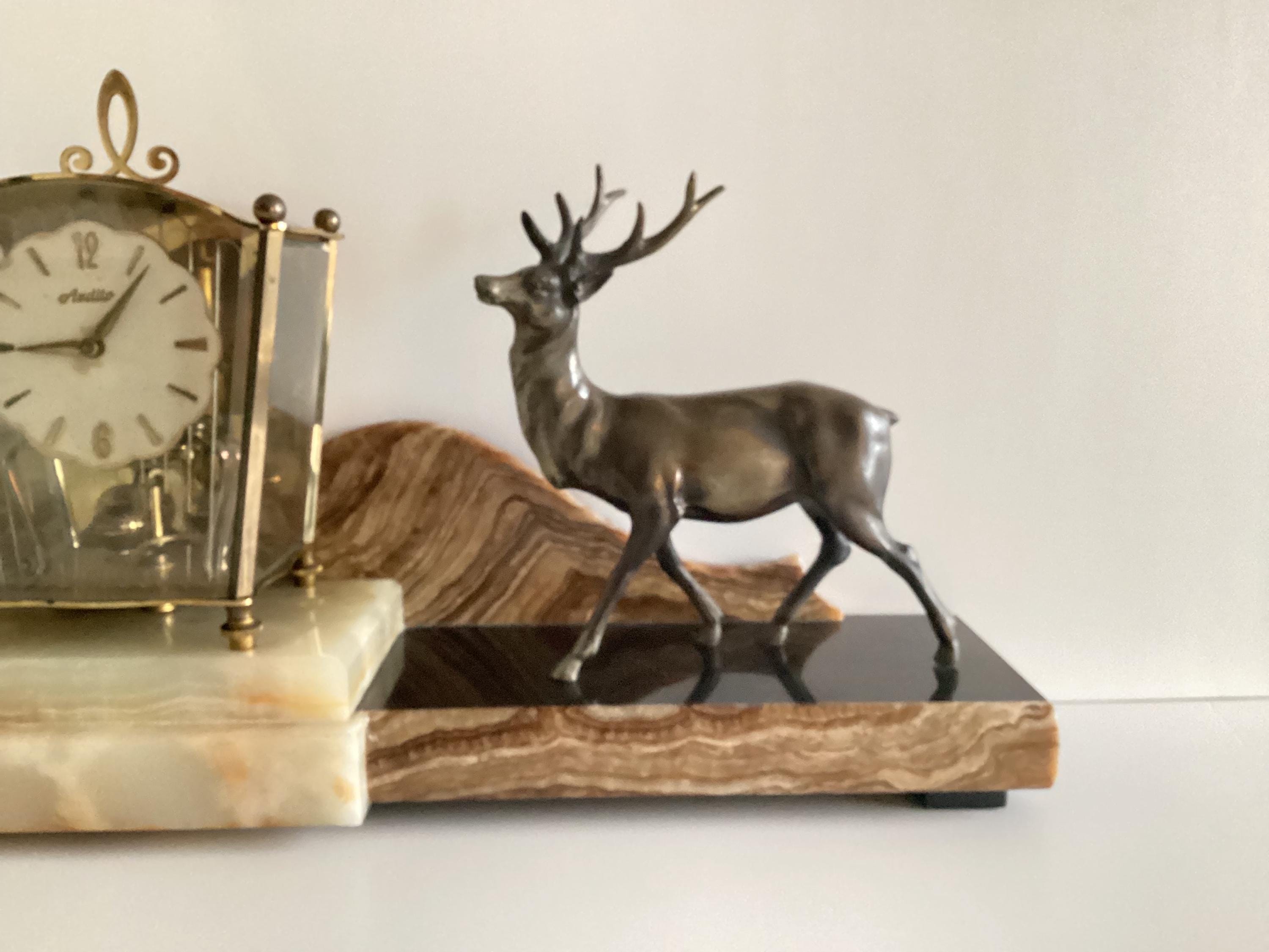 Antique Art Deco Mantel Clock – French Black Marble & Deer Sculpture (1930s) — photo 6 of 10