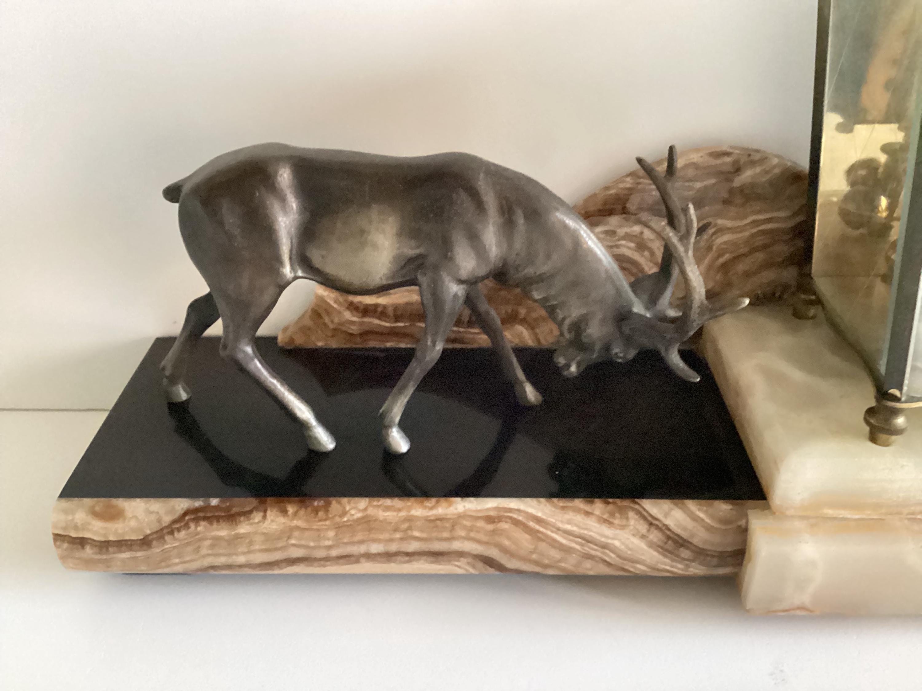 Antique Art Deco Mantel Clock – French Black Marble & Deer Sculpture (1930s) — photo 8 of 10