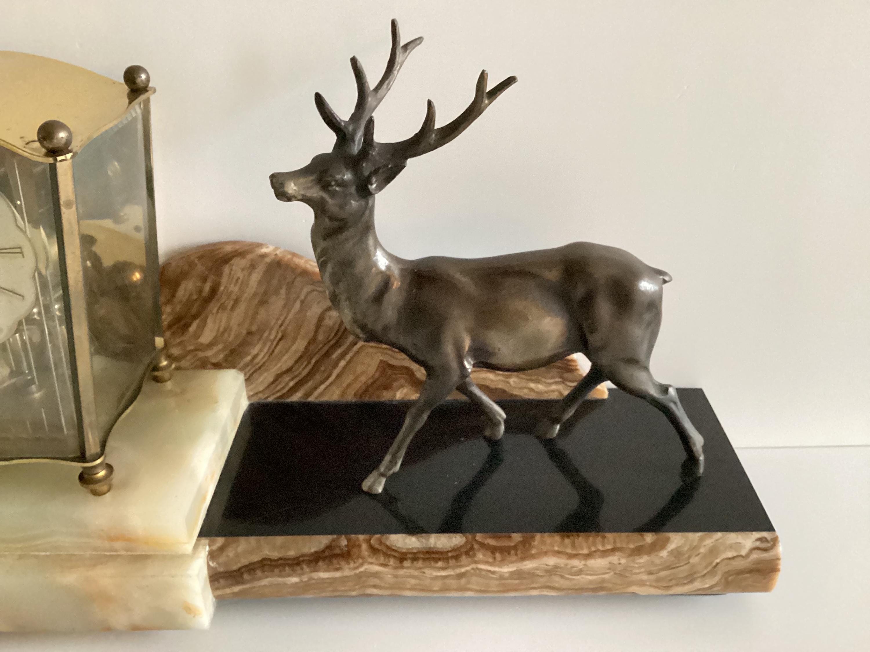 Antique Art Deco Mantel Clock – French Black Marble & Deer Sculpture (1930s) — photo 9 of 10