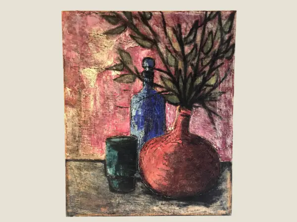 Vintage Floral Painting | 1965 Piet Devolder Belgian Artist, Signed Oil on Canvas