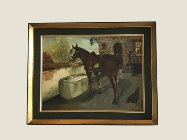 Vintage Horse Painting | G. Bianchi 1963 Italian Oil on Canvas, Farm Portrait with Frame